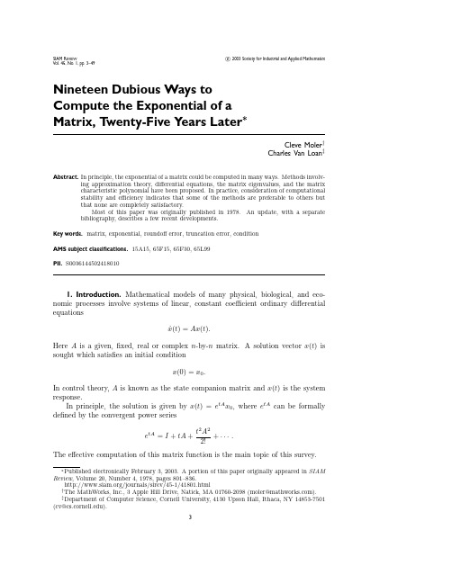 Nineteen Dubious Ways to Compute the exponential of a matrix, twenty-five years later