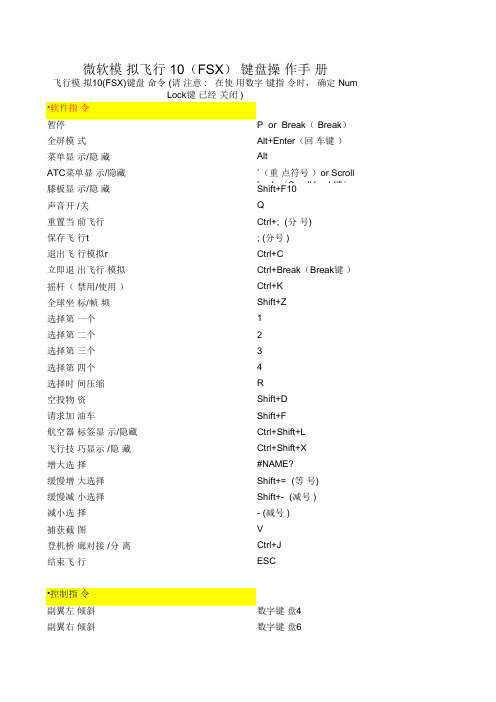 微软模 拟飞行 10(FSX) 键盘操 作手 册
