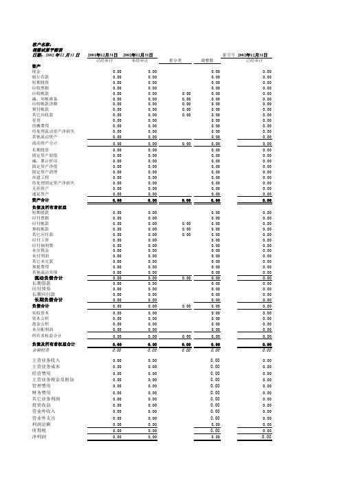 审计底稿格式(表格模板、XLS格式)模板