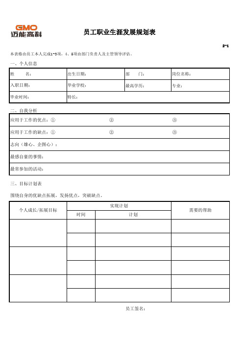 员工职业生涯发展规划表