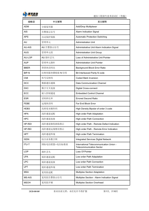 烽火科技系统制造部专业术语--传输教材