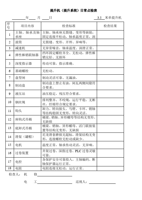 7、提升机日常点检表(A4,纵向)