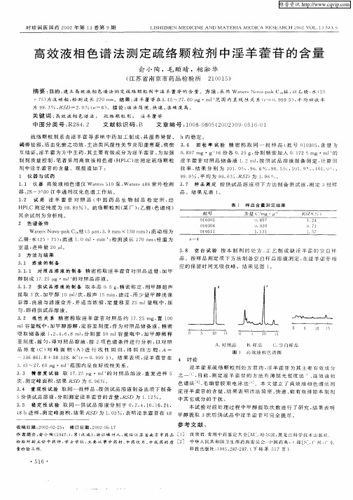 高效液相色谱法测定疏络颗粒剂中淫羊藿苷的含量