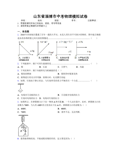 最新山东省淄博市中考物理模拟试卷及解析