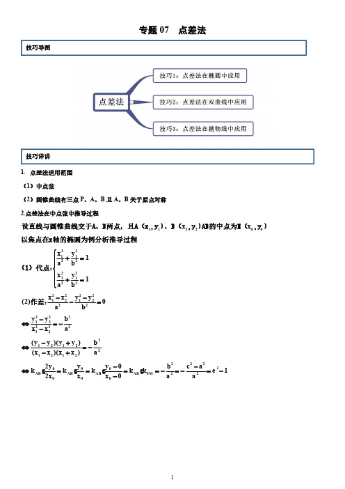 高中数学 专题07 点差法