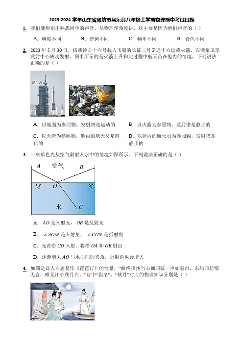 2023-2024学年山东省潍坊市昌乐县八年级上学期物理期中考试试题