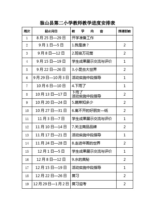 三年级(上)综合实践教学进度安排表