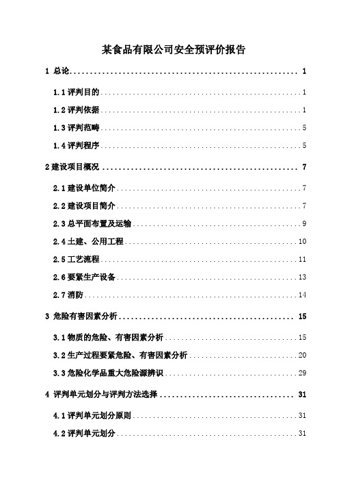 某食品有限公司安全预评价报告