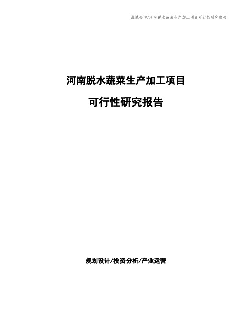 河南脱水蔬菜生产加工项目可行性研究报告