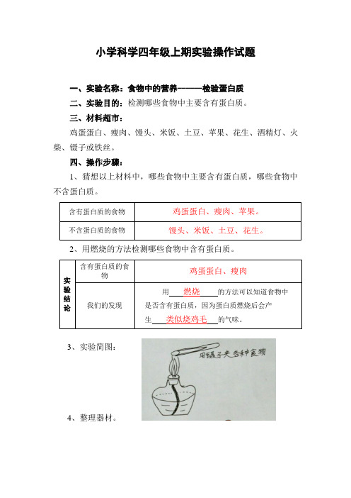 小学科学试题和答案(四年级上册)