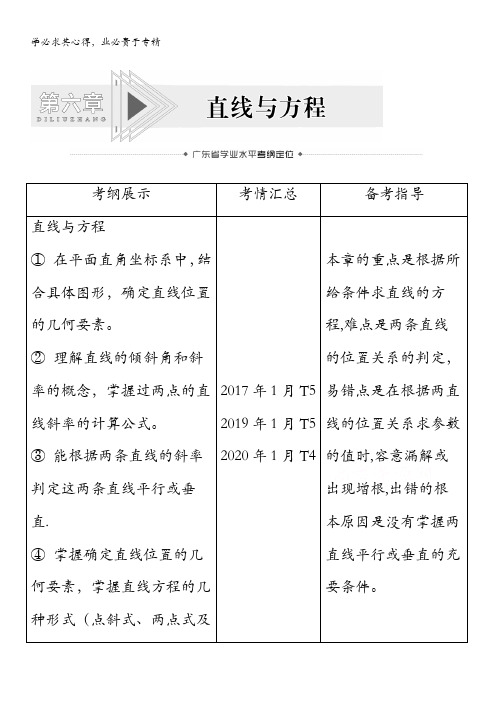 2021广东省高三数学学业水平合格考试总复习教师用书：第6章直线与方程 