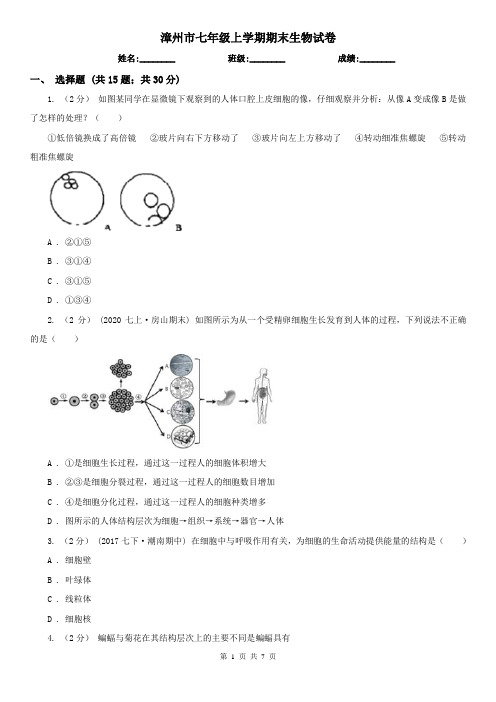 漳州市七年级上学期期末生物试卷