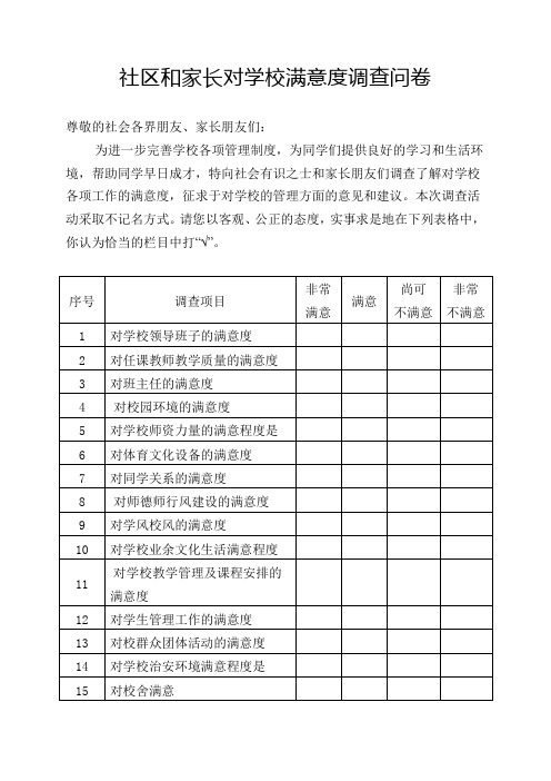 社区和家长对学校满意度调查问卷