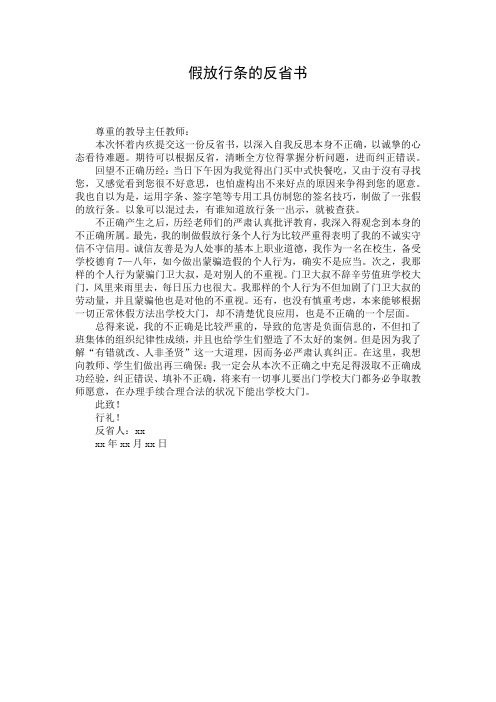 假放行条的反省书