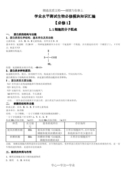 安徽省学业水平测试--生物知识点总结(按考纲)提纲(共33页)