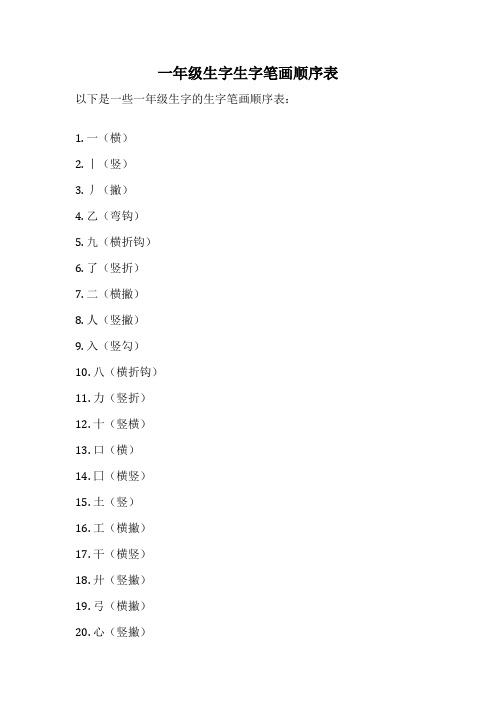 一年级生字生字笔画顺序表