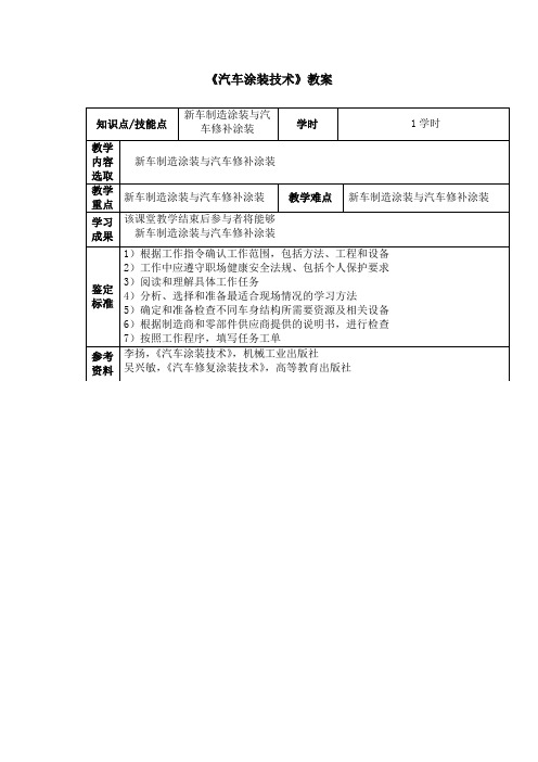 09 汽车涂装技术 教案：新车制造涂装与汽车修补涂装