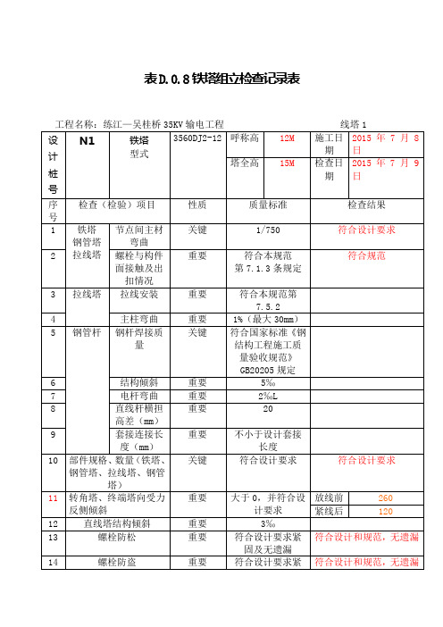 铁塔组立检查记录表