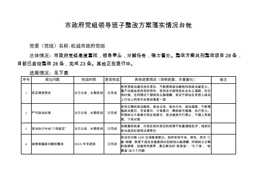 市政府党组领导班子整改方案落实情况台帐