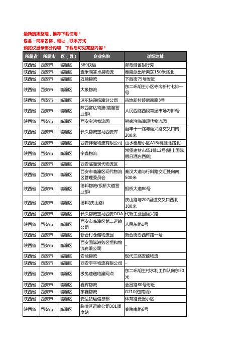 新版陕西省西安市临潼区托运企业公司商家户名录单联系方式地址大全42家