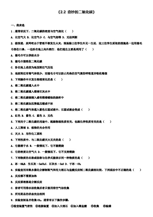 九年级化学全册 2.2 奇妙的二氧化碳同步测试含解析