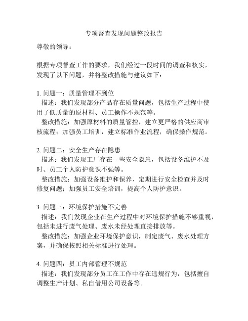 专项督查发现问题整改报告