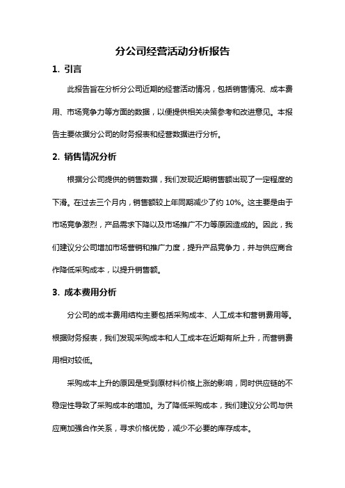 分公司经营活动分析报告