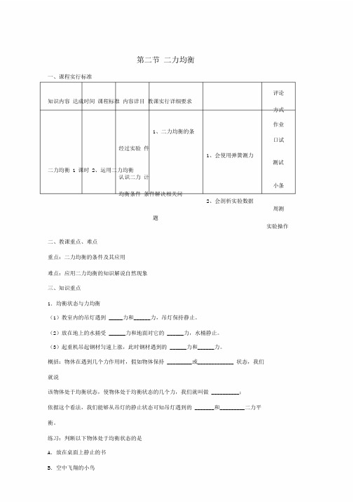 人教版八年级物理下册8.2二力平衡导学案新版