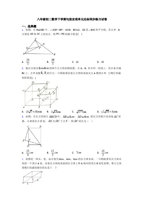 八年级初二数学下学期勾股定理单元达标同步练习试卷