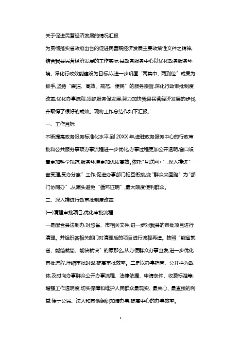 关于促进民营经济发展的情况汇报