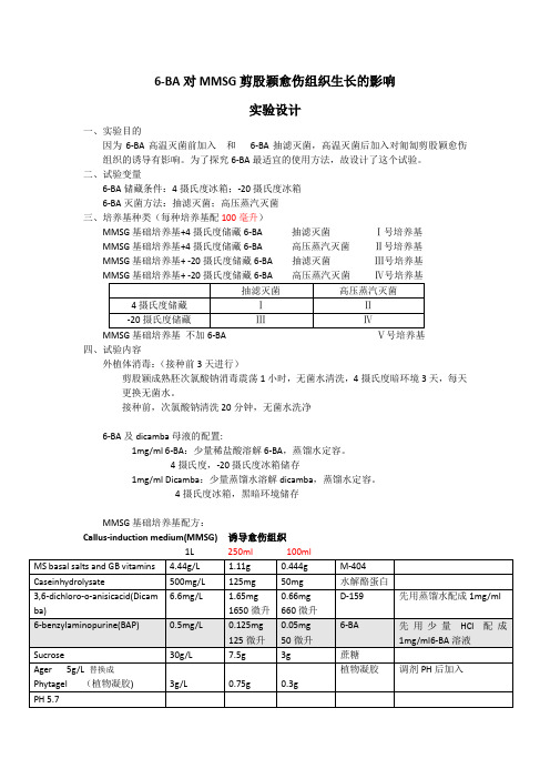 6-BA对剪股颖愈伤组织生长的影响实验设计