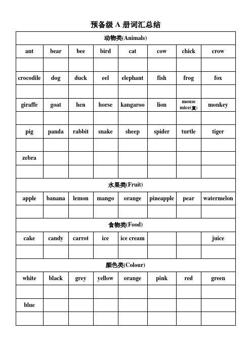 预备级A册词汇及句型总结