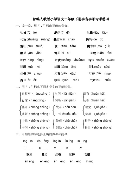统编-部编人教版小学语文二年级下册字音字形专项练习