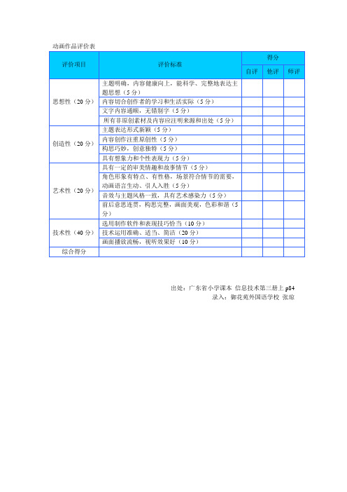 动画作品评价表