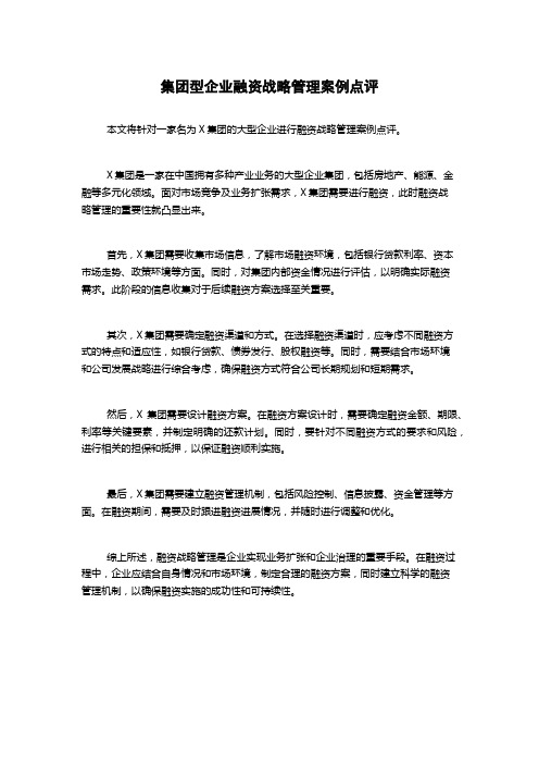 集团型企业融资战略管理案例点评