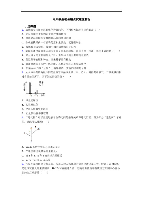 九年级生物易错点试题含解析