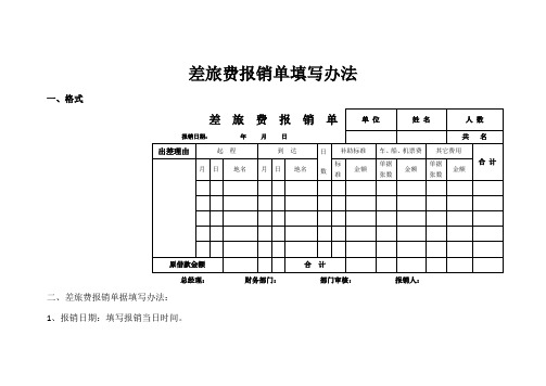 差旅费报销单【格式】及填报规定
