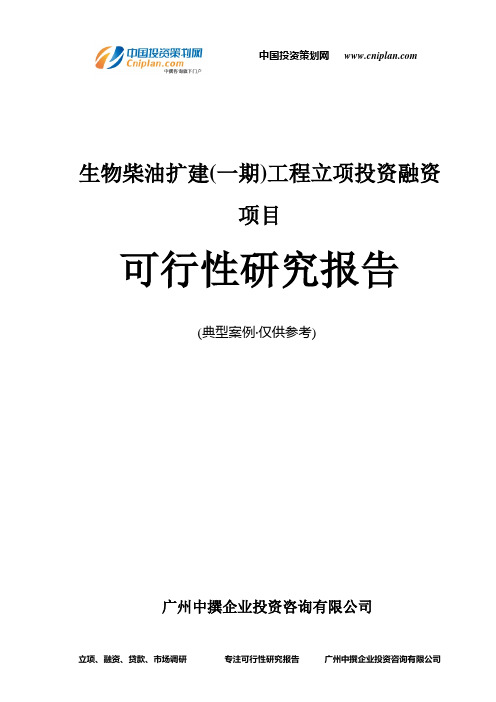 生物柴油扩建(一期)工程融资投资立项项目可行性研究报告(中撰咨询)