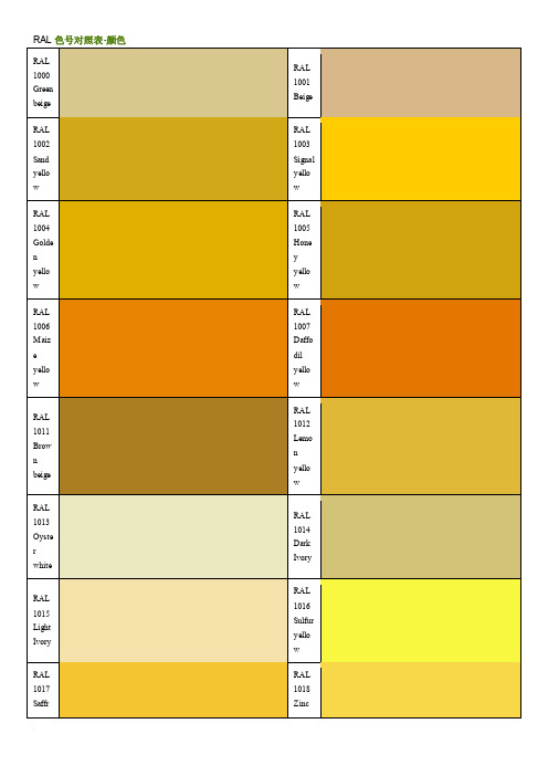 RAL国际色号对照表（标准色卡）