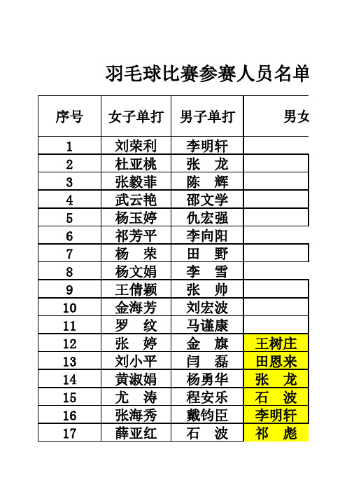 羽毛球比赛人员名单