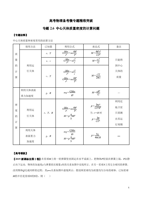 专题26 中心天体质量密度的计算问题(解析版)