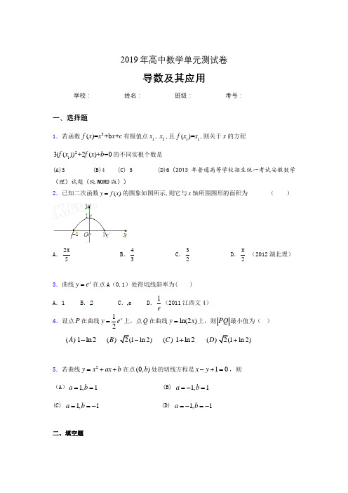 最新版精编2019高考数学《导数及其应用》专题完整版考核题(含参考答案)