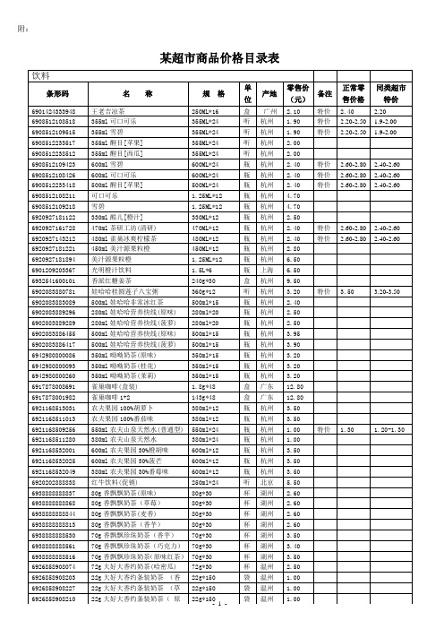 某小型超市商品价格表