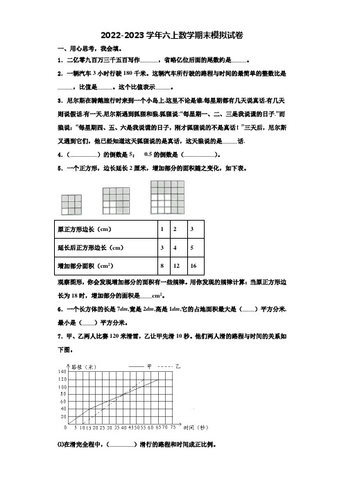 2022-2023学年河南省焦作市济源市数学六年级第一学期期末学业水平测试试题含解析