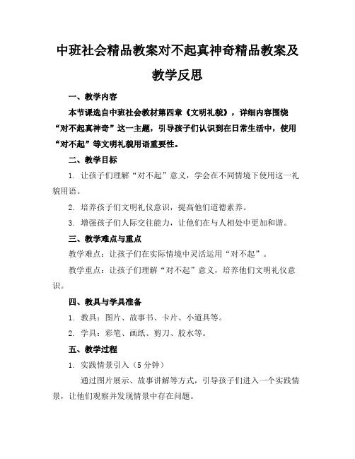 中班社会精品教案对不起真神奇精品教案及教学反思