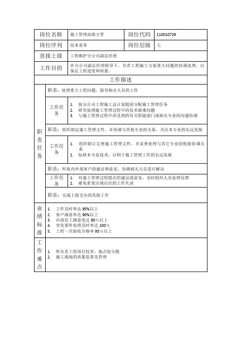 施工管理高级主管-岗位职责