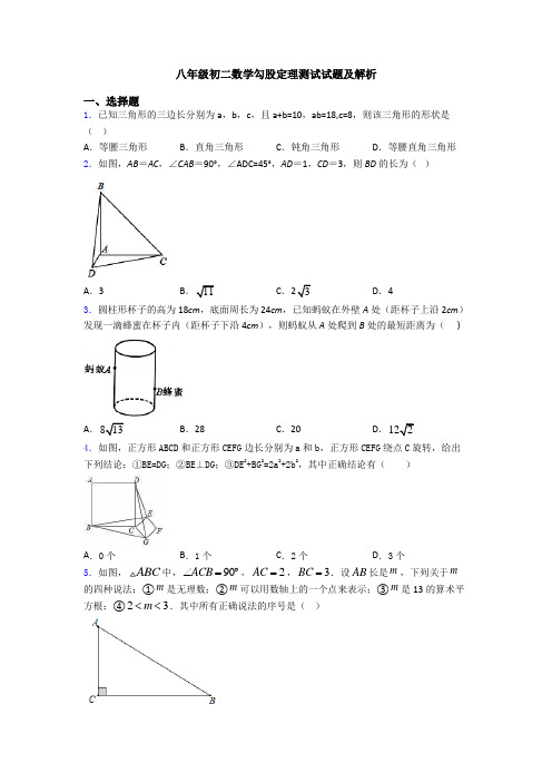 八年级初二数学勾股定理测试试题及解析