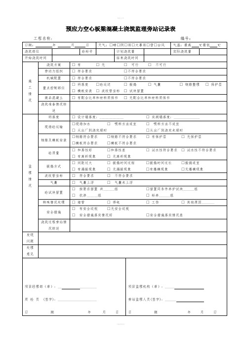 浇筑混凝土监理旁站记录表