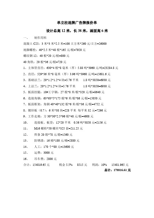 单立柱连牌广告牌材料清单