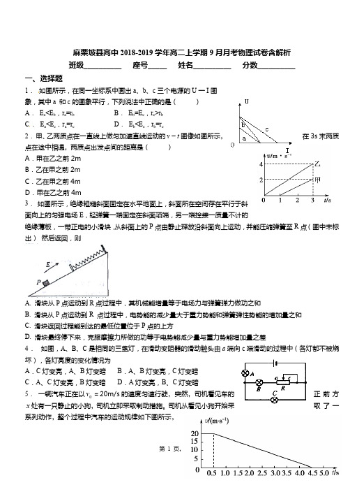 麻栗坡县高中2018-2019学年高二上学期9月月考物理试卷含解析